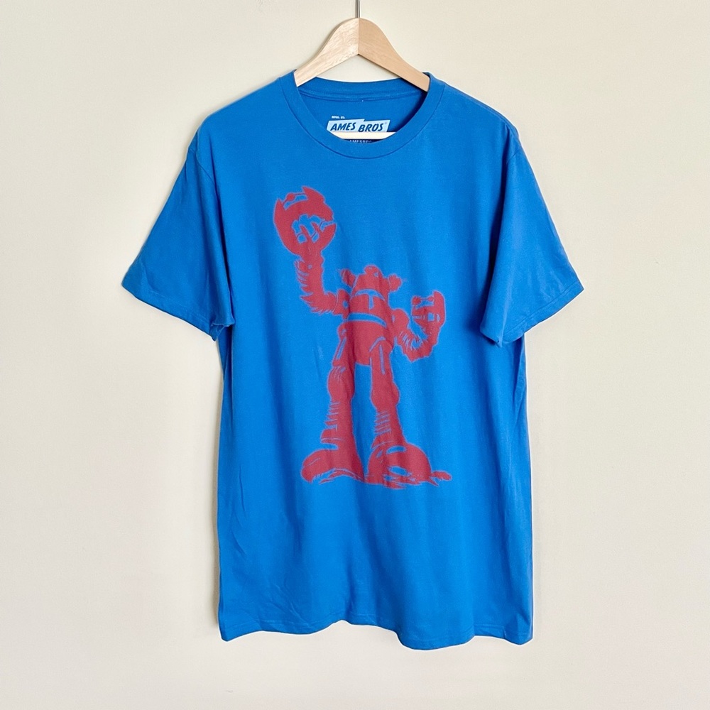 Ames Bros Destroyer Vintage Robot Graphic Blue T Shirt Men’s size Large